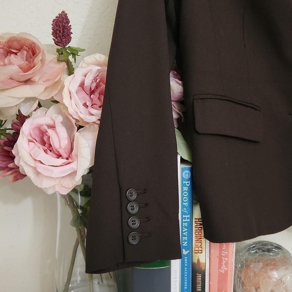Trendy Chocolate Color Blazer Formal Pockets Size 8 Petite Capsule Wardrobe - Picture 4 of 12